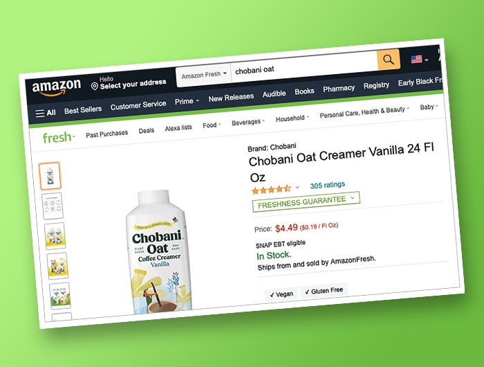 screenshot of a grocery item listing on Amazon Fresh