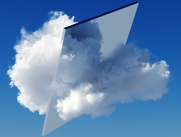 mirror in the clouds with a blue sky background