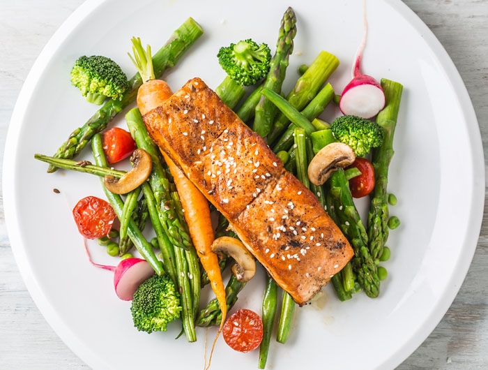 plate of salmon and vegetables