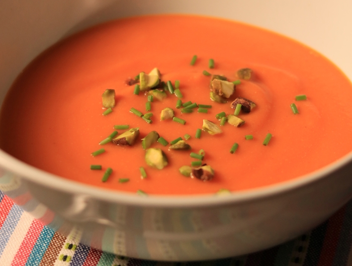 bowl filled with bright orange vegetable soup