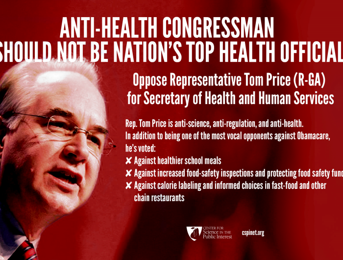 CSPI Urges Senate to Reject Price as HHS Nominee