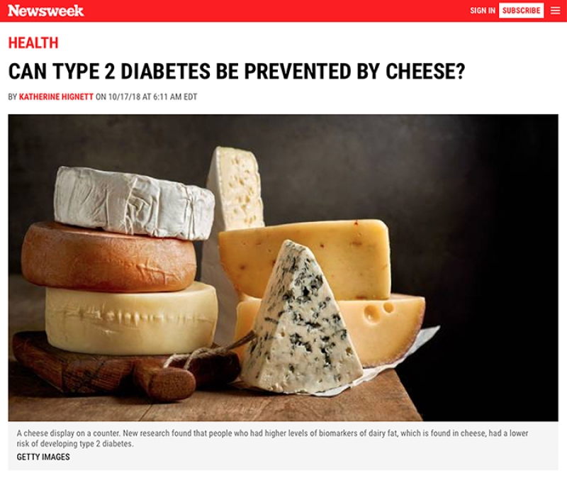 Newsweek article about full fat dairy and type 2 diabetes