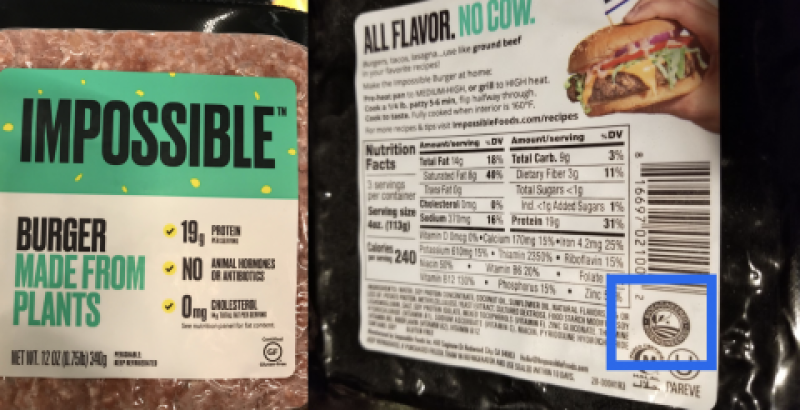Label on Impossible burger
