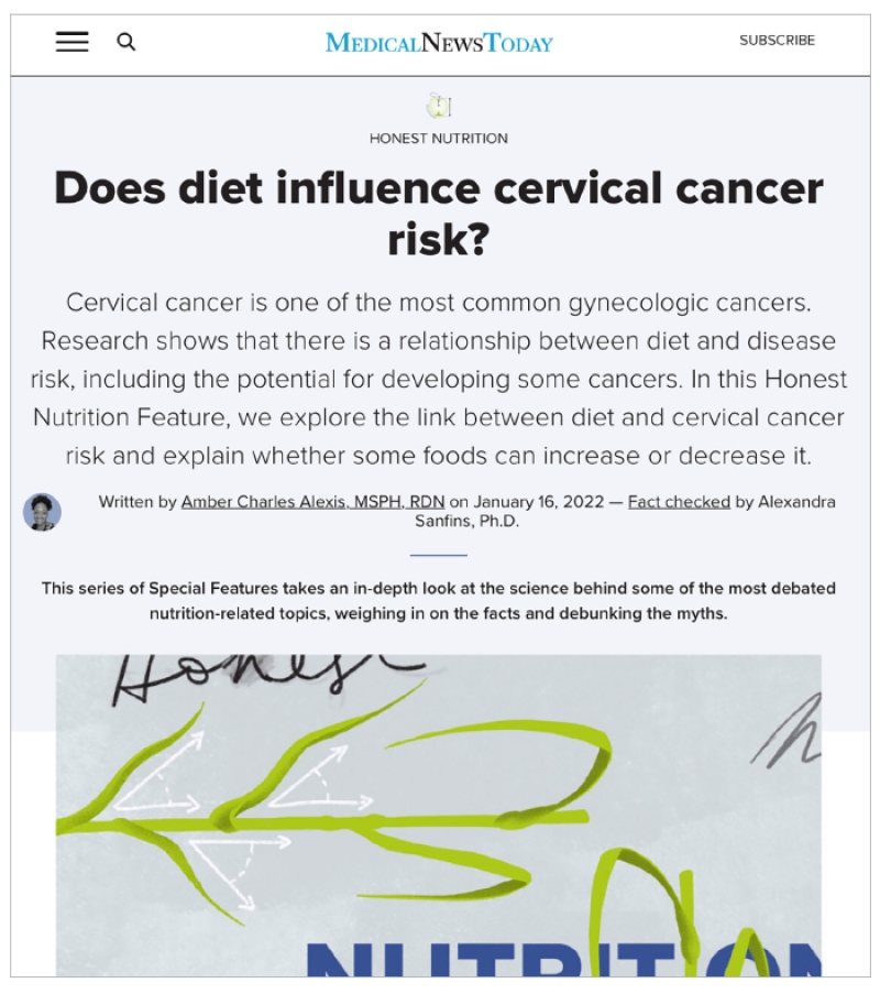 online article about diet and cervical cancer