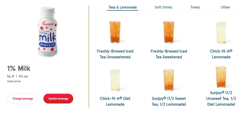 Chick-fil-A beverage choices besides milk