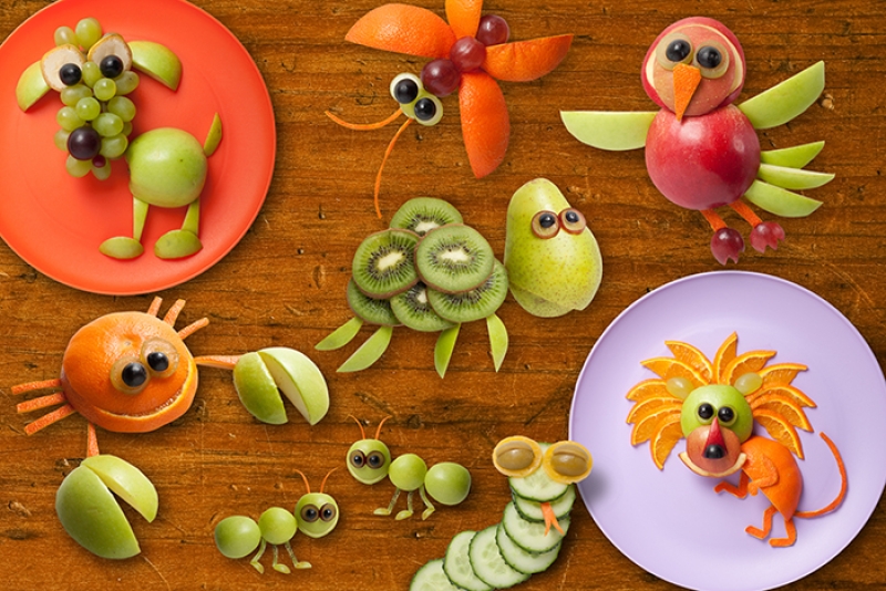 fun fruit and vegetable snacks for kids in animal and bug shapes