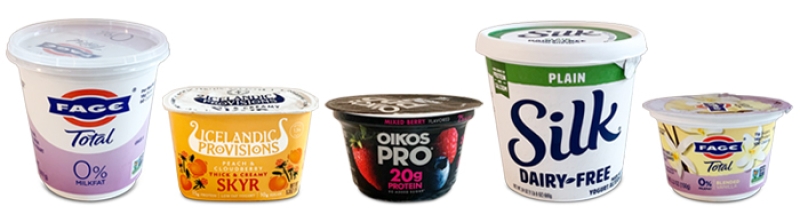 Line up of yogurt tubs
