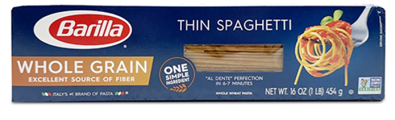 box of barilla whole grain thin spaghetti