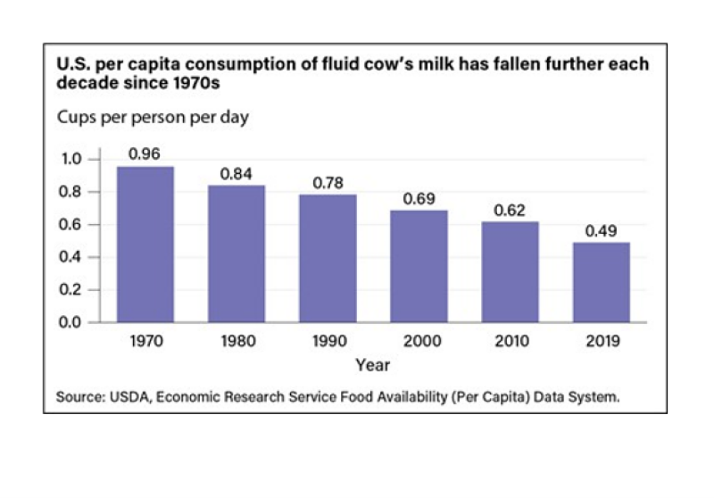 A chart showing the decline of milk consumption since 1970