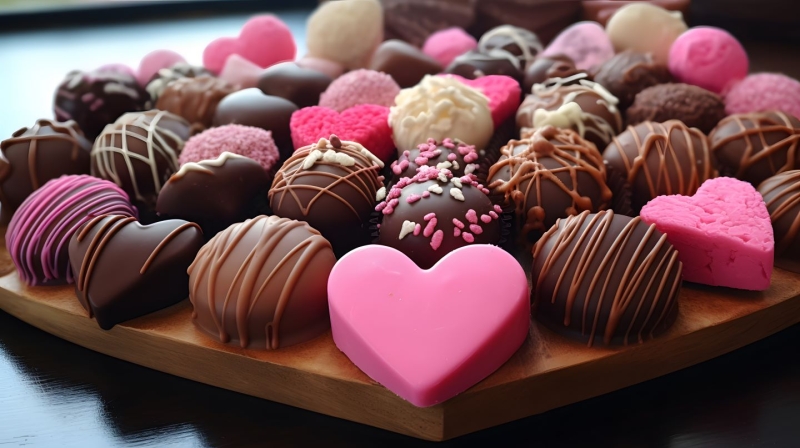 Assorted Valentine's Day chocolates on a tray
