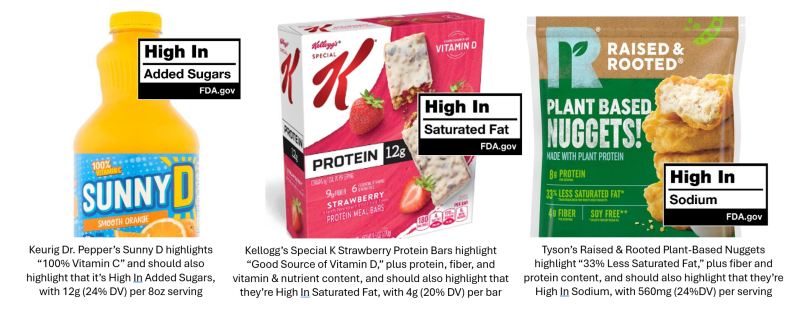 High In label examples for common packaged foods