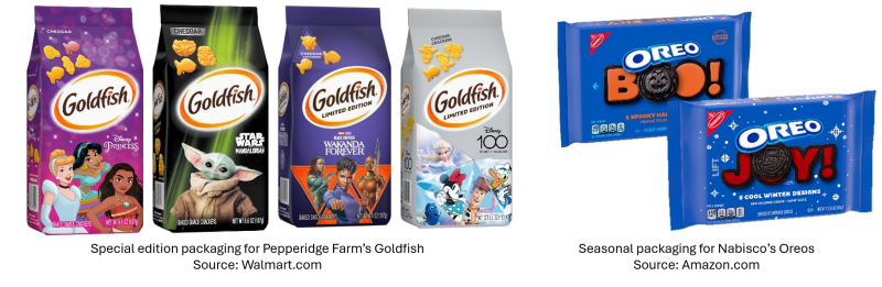 Special edition packaging for Pepperidge Farm’s Goldfish; Seasonal packaging for Nabisco’s Oreos