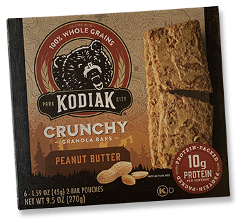box of Kodiak crunch granola peanut butter bars