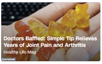 picture of hand holding gummies with misleading headline