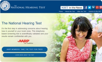 screenshot of National Hearing test website from AARP picturing older people talking.