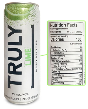 Can of Truly lime flavor front of can and nutrition label