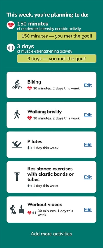 screenshot of health.gov activity planner