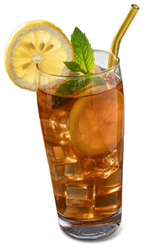 glass of iced tea with lemon and mint and a straw