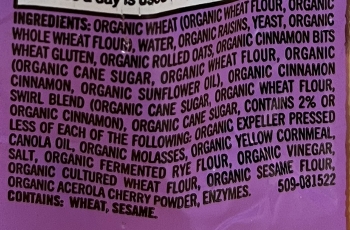 ingredients label with sesame