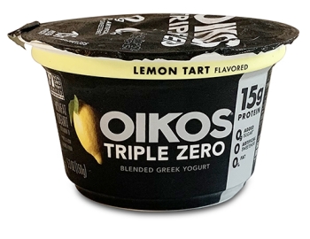cup of Oikos Triple Zero Lemon Tart flavored