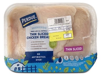 package of Perdue thin sliced chicken breasts