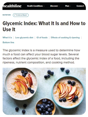 screenshot of article titled "Glycemic Index: what it is and how to use it"