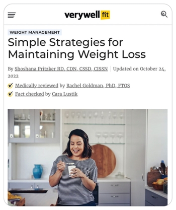 screenshot of an article titled "Simple Strategies for maintaining weight loss"