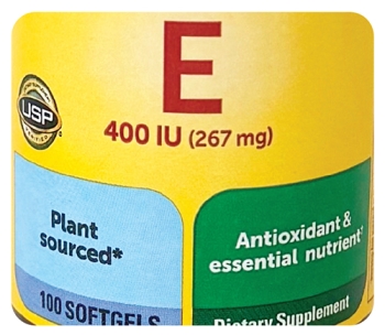 bottle of vitamin E with antioxidant on label